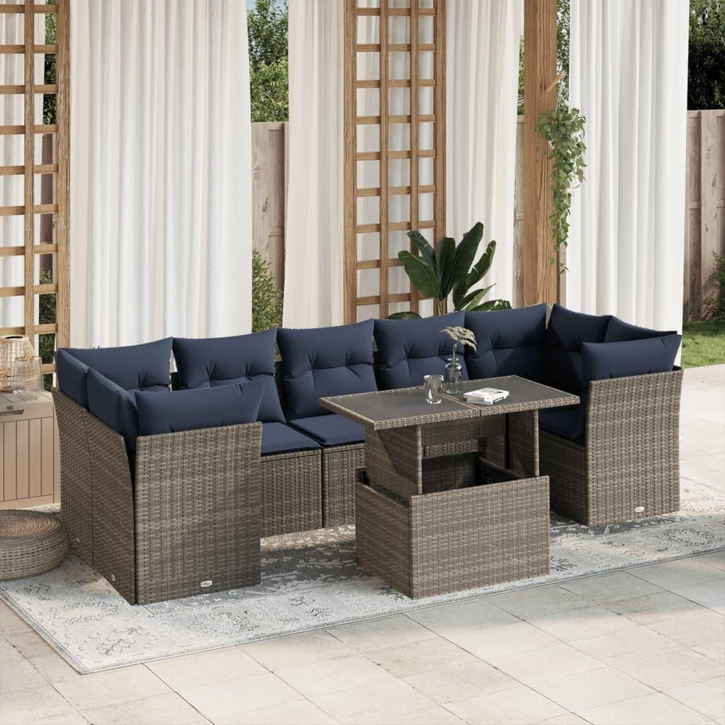 vidaXL 8 Piece Patio Sofa Set with Cushions Black/Brown/Gray Poly Rattan - 24.4 x 24.4 x 27.2