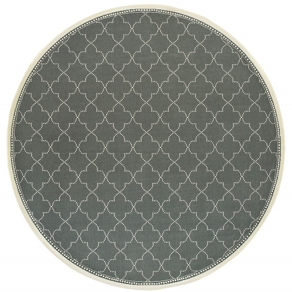 7' Spa Green Hand Hooked Uv Treated Geometric Round Indoor Outdoor Area Rug