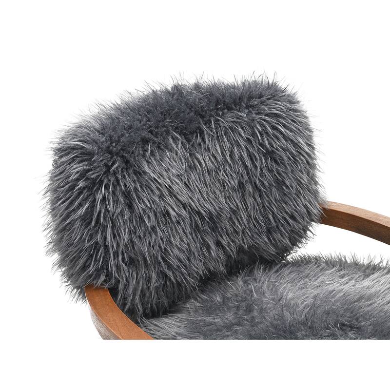 1pc Accent Chair Raked Wooden Arms Tight Back And Seat Soft Faux Fur Contemporary Living Room Furniture