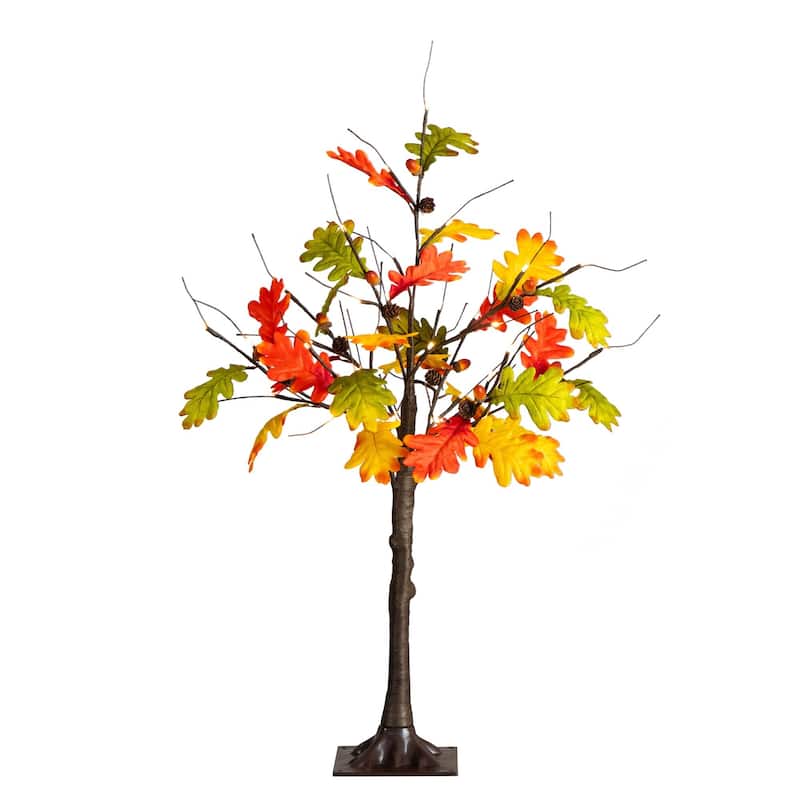 Pre-Lit Maple Artificial Fall Tree with Pinecones and Acorns - 3' - LED Lights