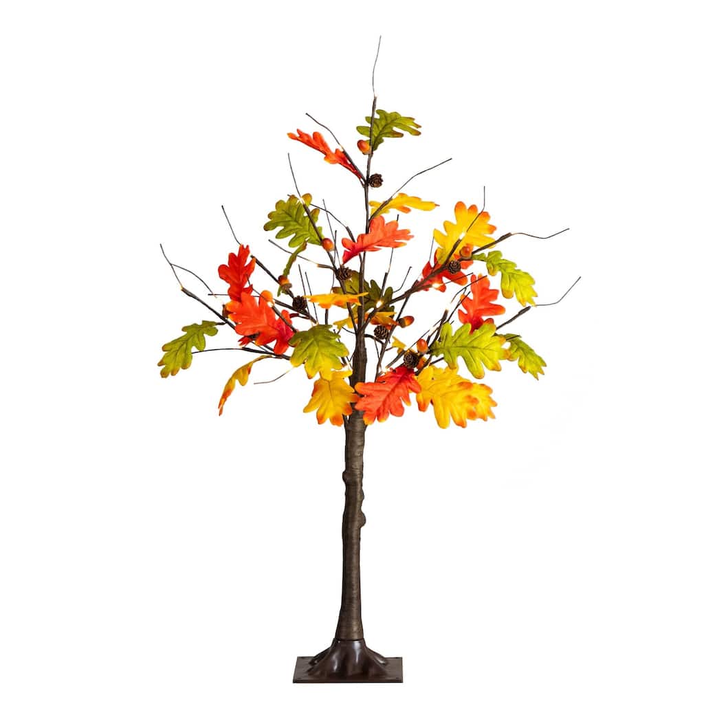Pre-Lit Maple Artificial Fall Tree with Pinecones and Acorns - 3' - LED Lights