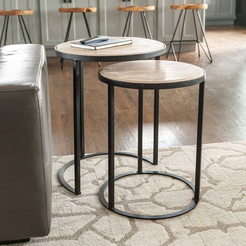 Natural Wood And Iron Nesting Accent Tables (Set of 2) by East at Main - Black