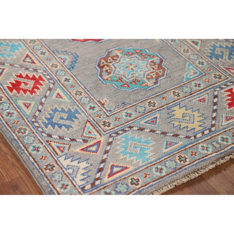 All-Over Gray Kazak Oriental Foyer Rug Hand-Knotted Wool Carpet - 2'8" x 4'1"