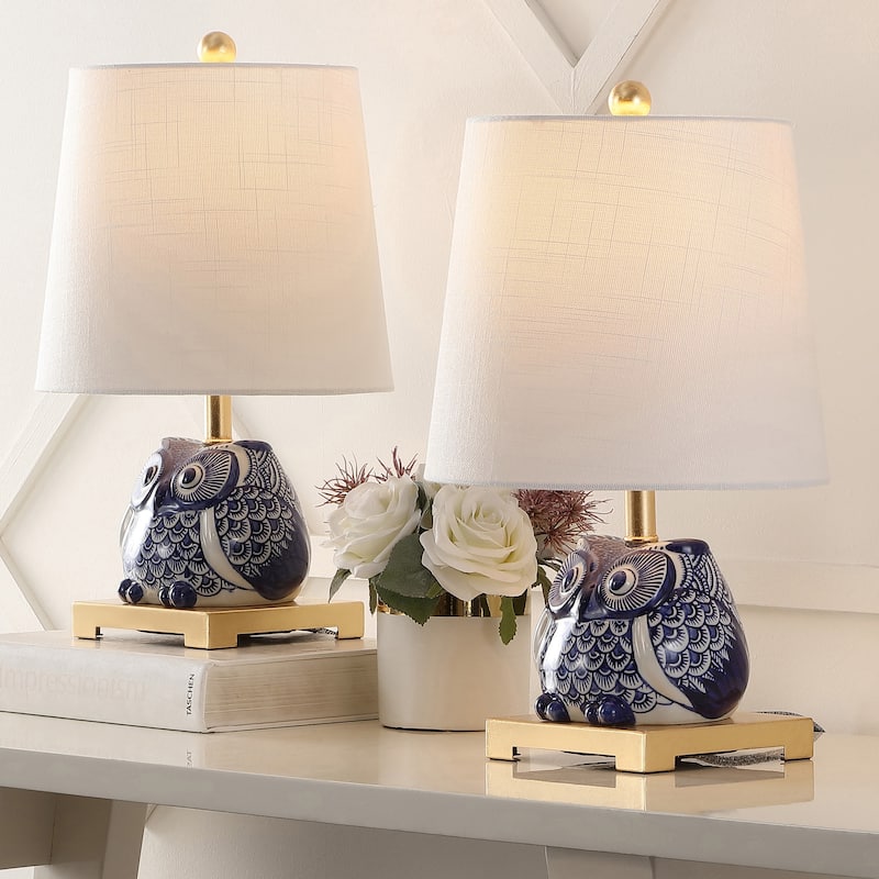 Tiki 16" Ceramic Mini Table Lamp, Blue/White (Set of 2) by JONATHAN Y