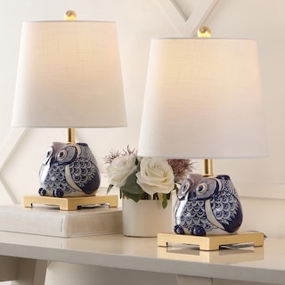 Tiki 16" Ceramic Mini Table Lamp, Blue/White (Set of 2) by JONATHAN  Y