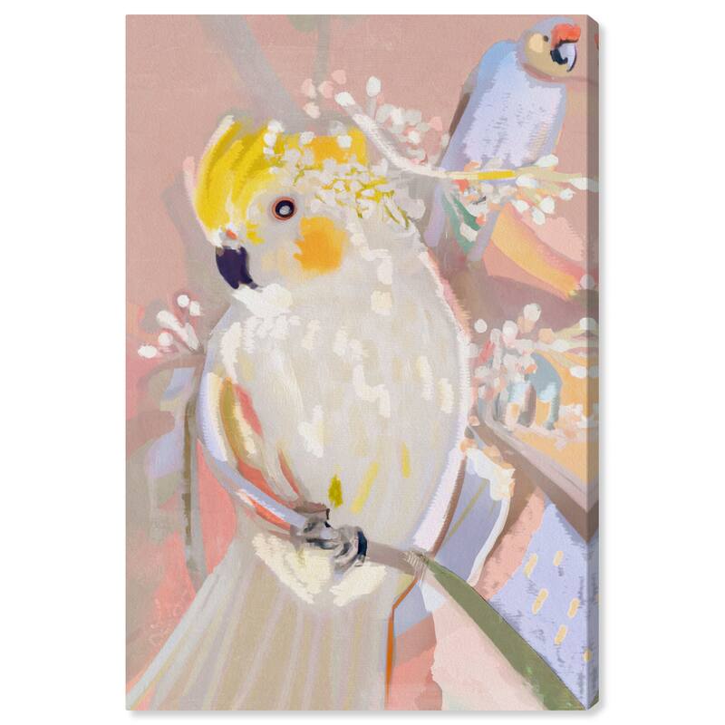 Wynwood Studio Canvas Animals Cockatoo in Lilac Pink and Light Pink Shabby Chic Wall Art Canvas Print - Pink, White