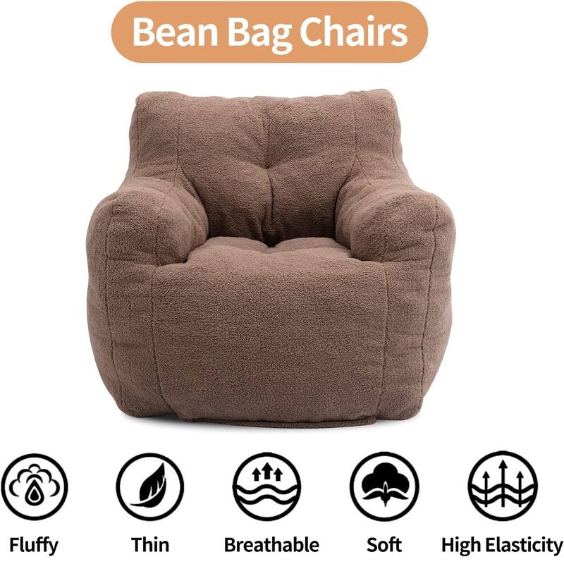 Grondin Mid-Century Modern Faux Fur Fabric Upholstery Bean Bag Chair Tufted Foam Padding Lazy Sofa with Armrests