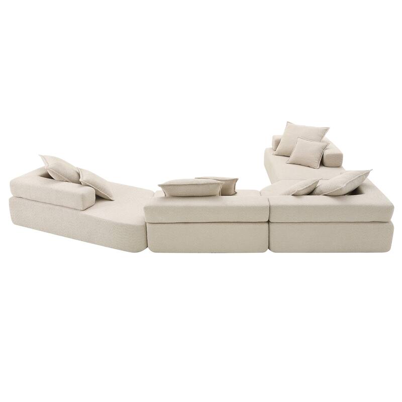 156" Boucle U-Shaped Modular Sectional Sofa with Free Combination Design and 8 Pillows