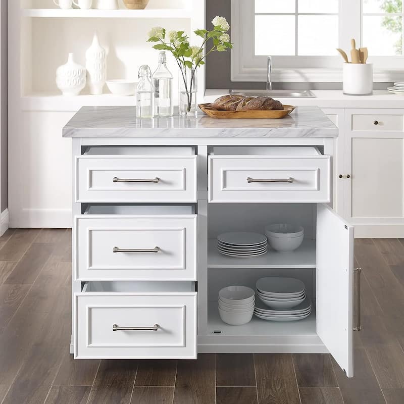 Kitchen Island with Storage & Marble Top - Rolling Cart for Dining & Prep