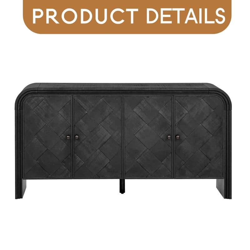 Luxury Multi-Functional MDF Sideboard- woven Wood Slat Doors, Tiered Stepped Design & Premium Solid Wood Veneer