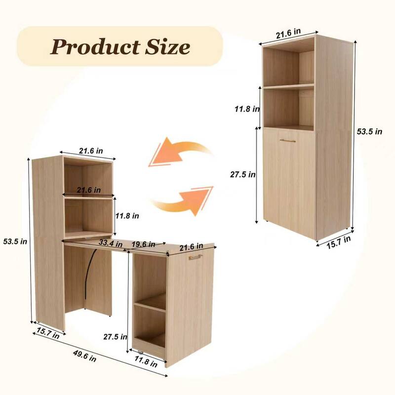 Stretchable desk, office desk with storage shelves and mobile wheels, suitable for small apartments and offices