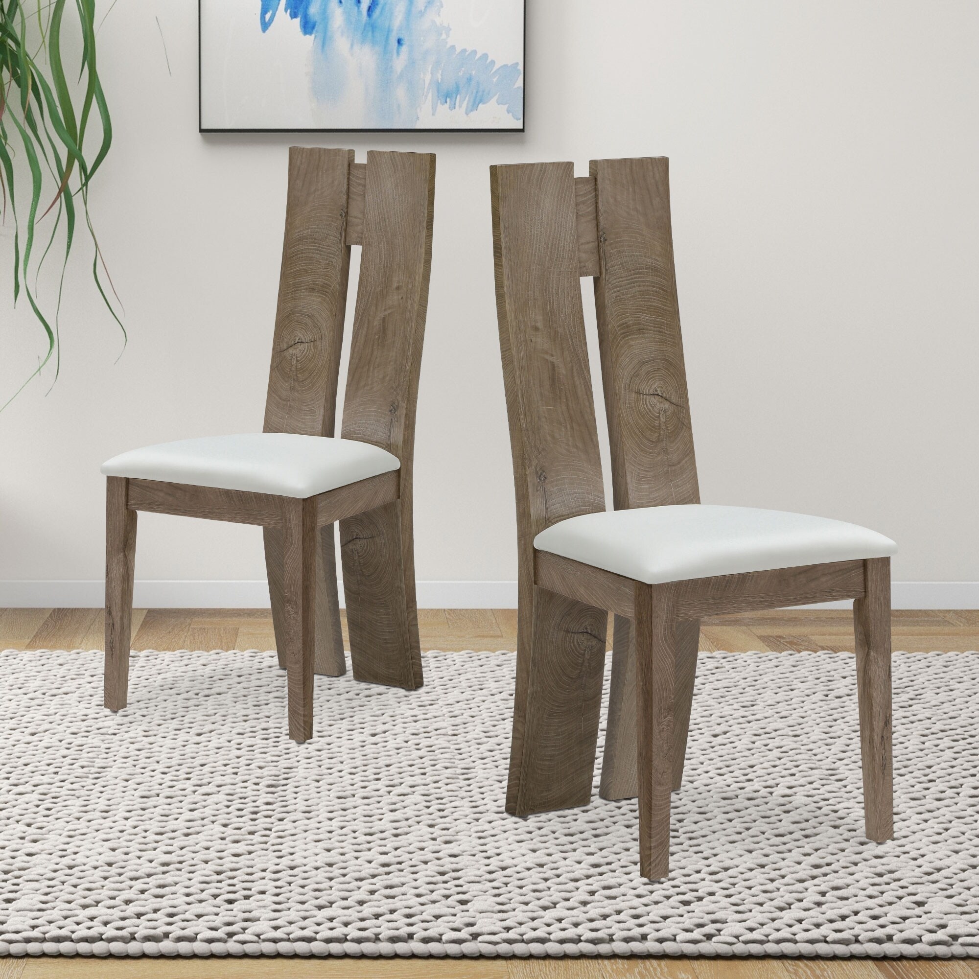 Dining Chair Upholstered Cushion Seat Wooden Back Side Chairs Set of 2 Natural Light Brown