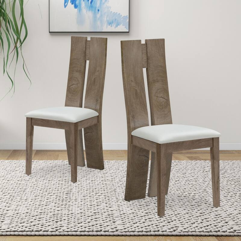 Set of 2 PU Upholstered Armless High Back Dining Chairs - Set of 2 - Light Brown