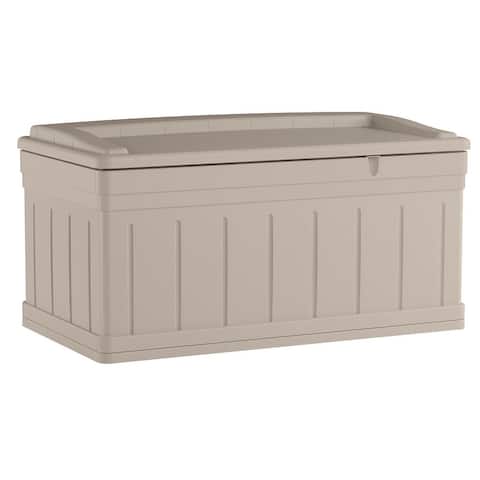 Suncast Horizontal 129 Gallon Stay Dry Outdoor Deck Storage Box with Seat, Taupe - 49.2