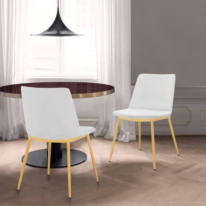 Messina Modern Velvet and Gold Metal Leg Dining Room Chairs - Set of 2 - White