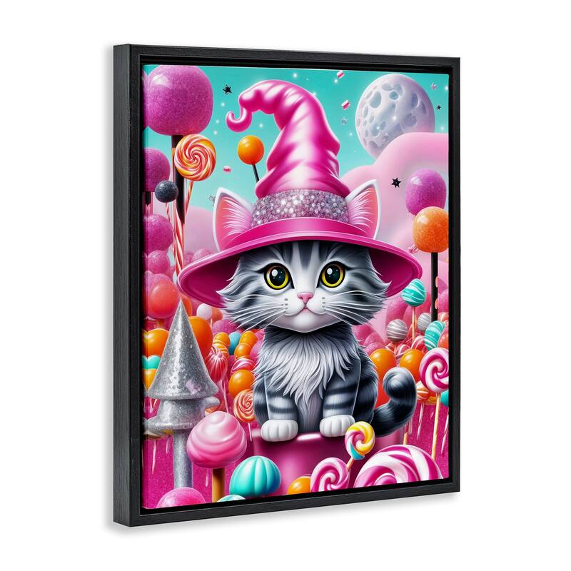 Stupell Kitten Among Pink Candies Framed Floater Canvas Wall Art Design By Tabz Jones