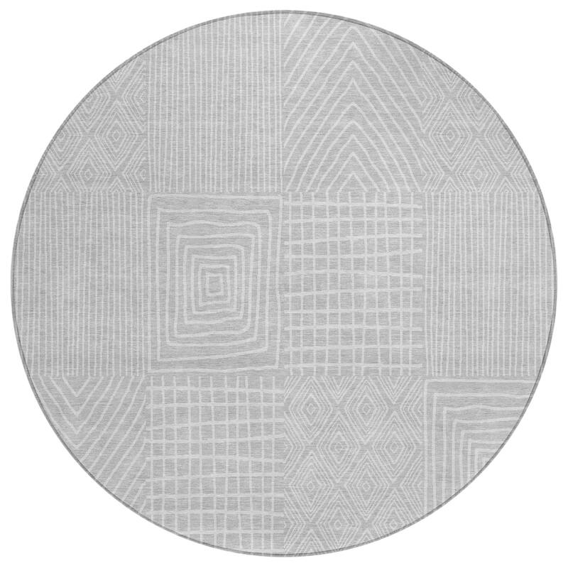 Machine Washable Indoor/ Outdoor Geo Patchwork Chantille Rug