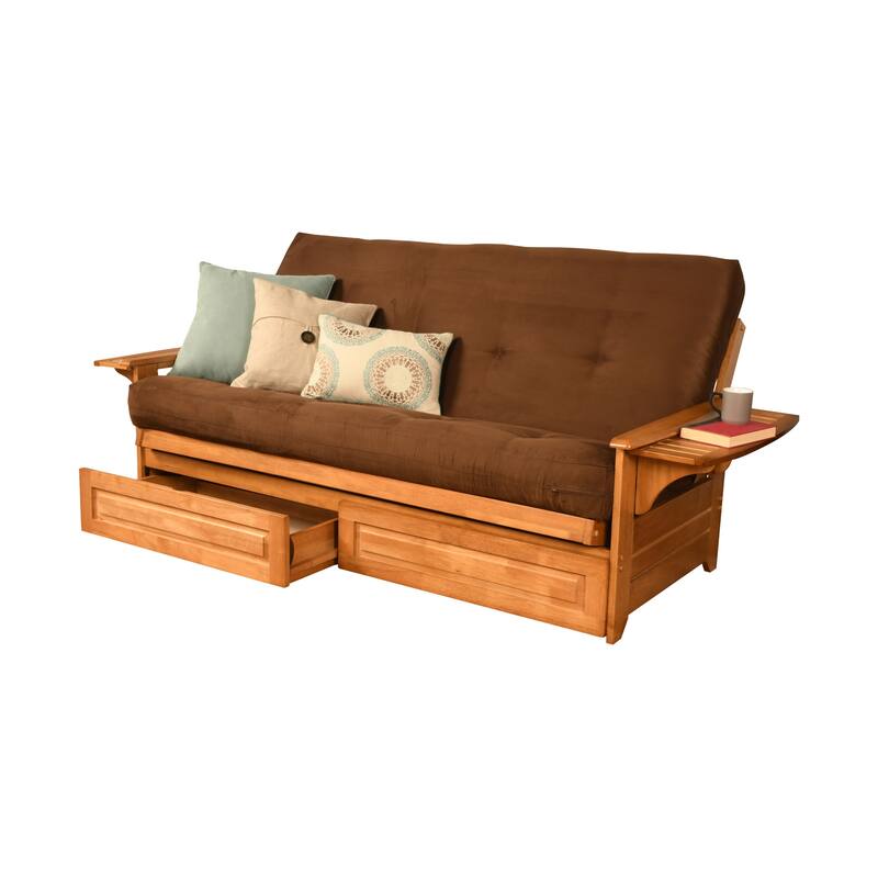 Somette Phoenix Butternut Futon Set with Storage Drawers and Mattress