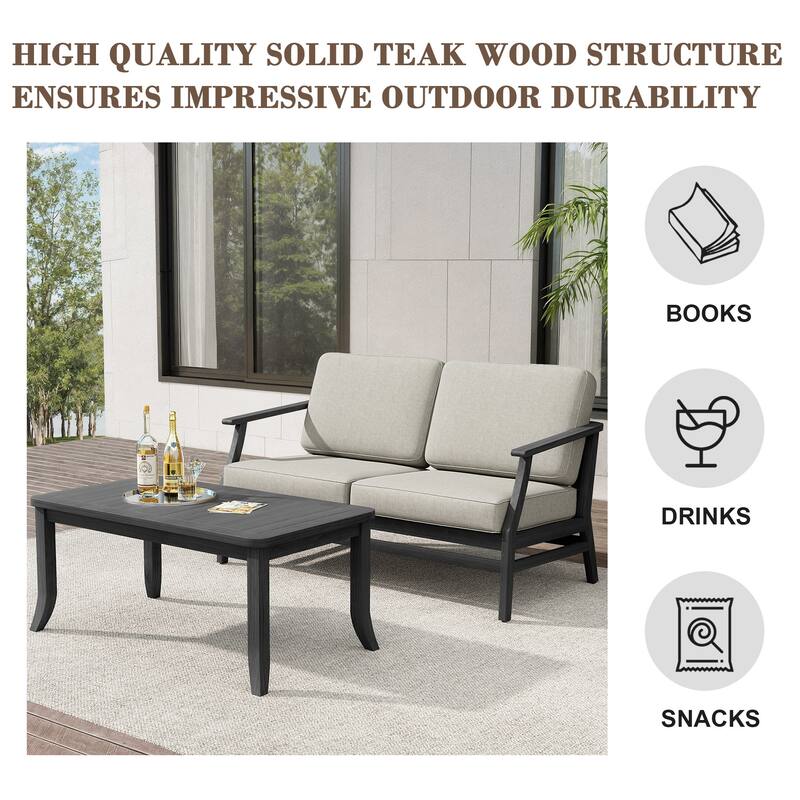 Teak Outdoor Patio Loveseat and Coffee Table Set (2-Piece)