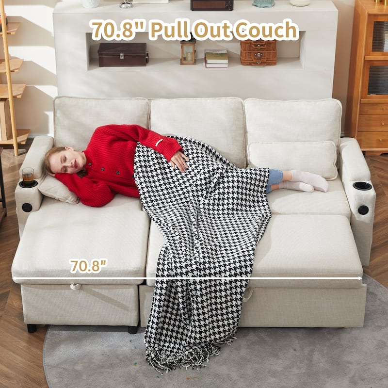 80" L-Shaped Sofa Couch Bed, Sofa Sleeper with Pull Out Bed, Reversible Sleeper Sofa Bed