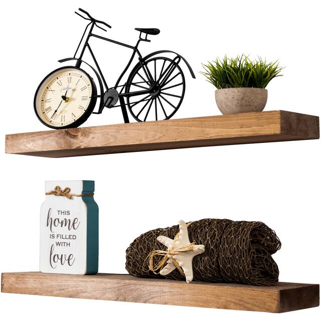 Rustic Wooden Floating Wall Shelves (Set of 2)