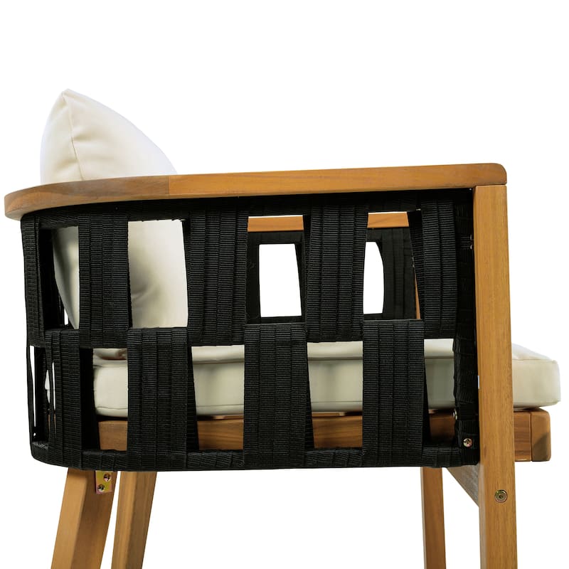 Christopher Knight Home - Della Modern Coastal Outdoor & Indoor Acacia Wood and Rope Dining Set with Cushions & Flat Rope