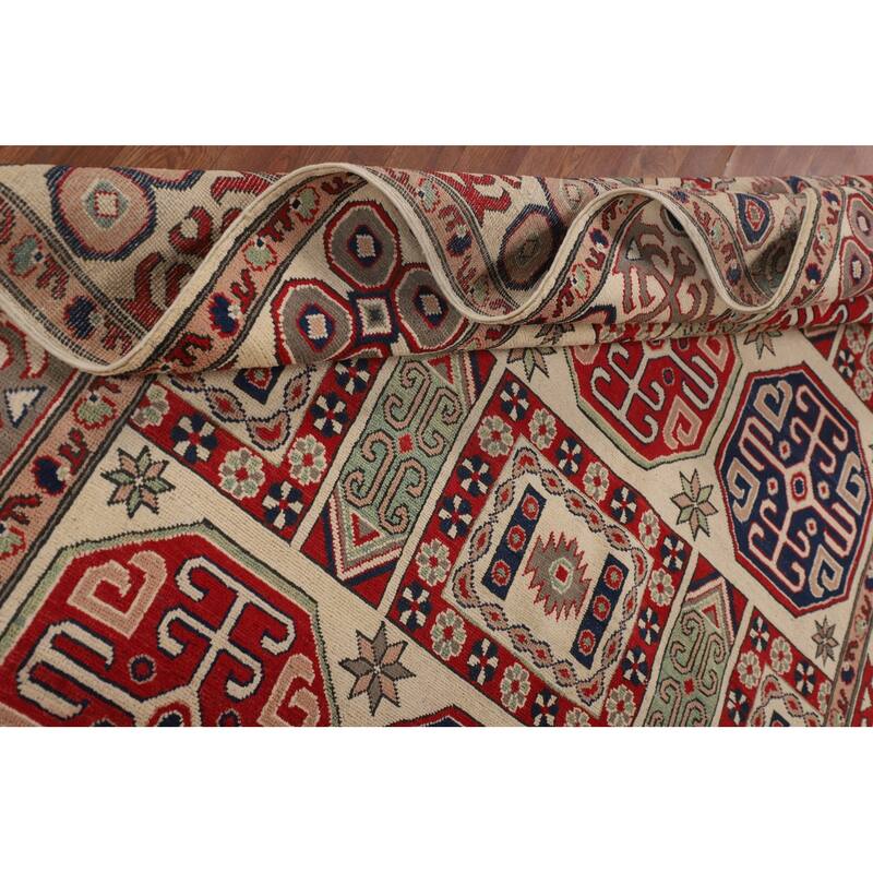 Geometric Kazak Area Rug Handmade Oriental Bedroom Wool Carpet - 6'6" x 9'7"