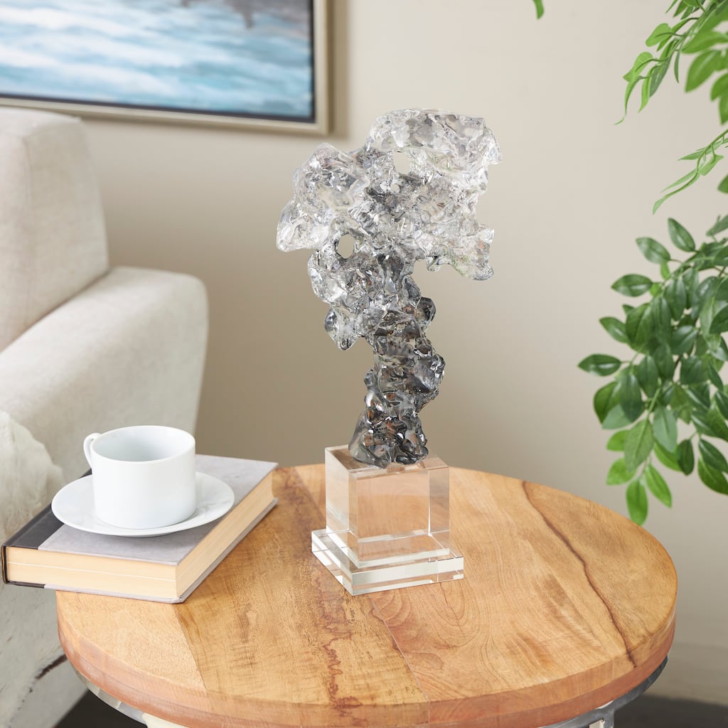 Clear Glass Handmade Freeform Abstract Decorative Sculpture with Clear Square Base