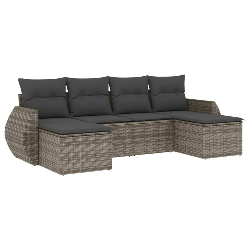 vidaXL Patio Sofa Set with Cushions Outdoor Furniture 6 Piece Poly Rattan - 21.7 x 21.7 x 14.6