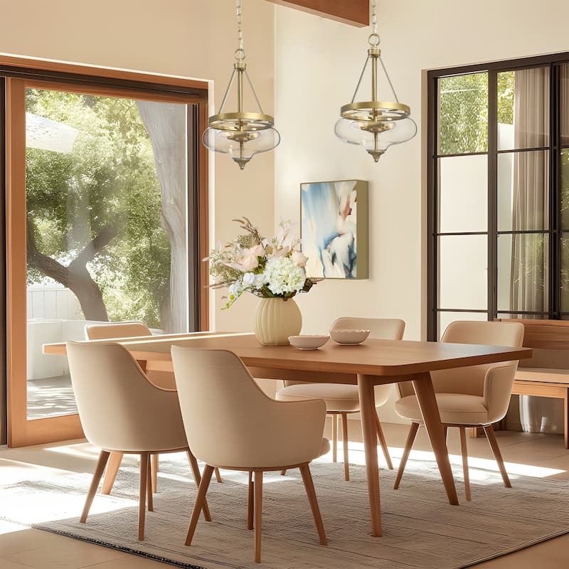 Modern Glam Chandelier 3-Light Clear Glass Lantern Farmhouse Pendant Lights for Kitchen Island