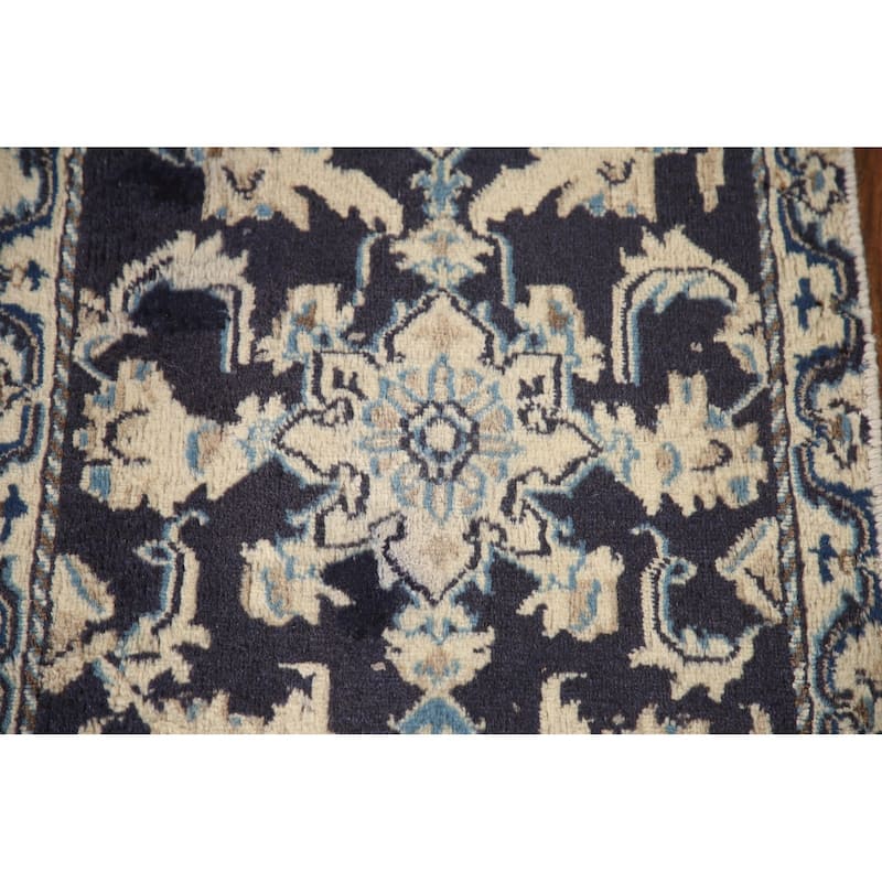 Blue Traditional Nain Persian Vintage Area Rug Handmade Wool Carpet - 1'9"x 2'10"