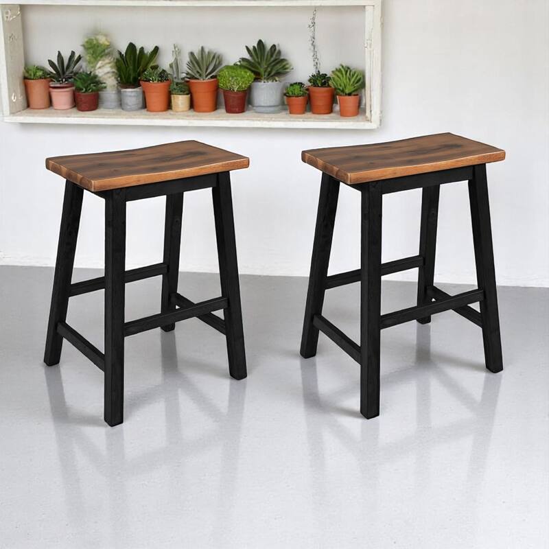 3-Piece Solid Wood 45" Table Set with 2 Stools, Counter Height Dining Set with Open Storage Shelves for Dining Room or Kitchen