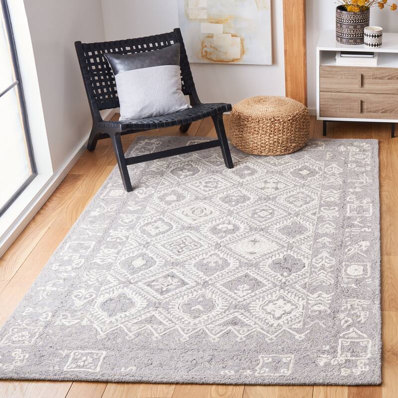 SAFAVIEH Handmade Micro-Loop Wieke Cotton Rug - 4' x 6' - Ivory/Grey