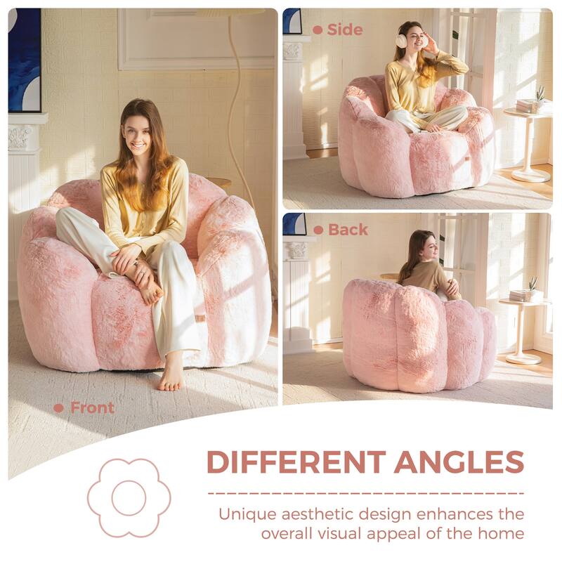 Single Faux Far Floral Shaped Bean Bag Chair