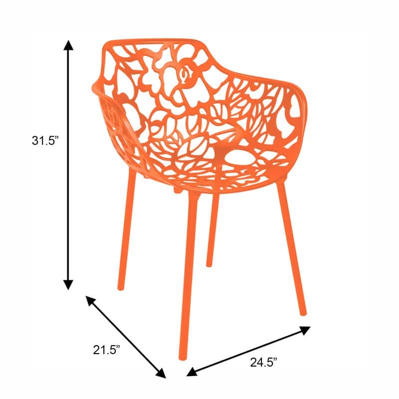 Devon Aluminum Dining Armchair with Floral Cutouts – Stackable, UV-Protected, Indoor/Outdoor Patio Side Chair