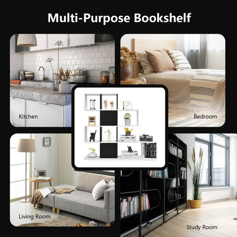 5-Tier Ladder Bookshelf with Open Shelves Modern Storage Display Rack for Home Office Living Room - 47" x 8" x 43" (L x W x H)