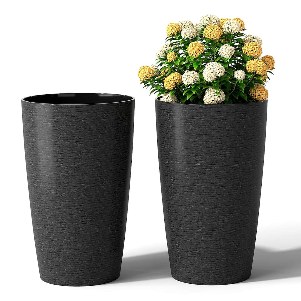 Costway 21" Tall Plastic Planters Set of 2 with Optional Drainage - See Details