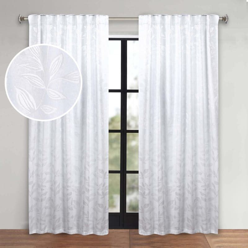 Superior Leaves Machine Washable Room Darkening Curtains with Back Tabs, Set of 2