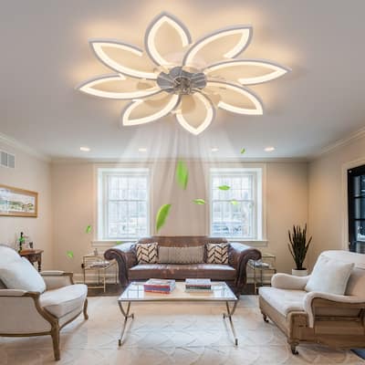35'' 7 - Blade Ceiling Fan with LED Lights，Indoor Remote Control Ceiling Fans with Lights