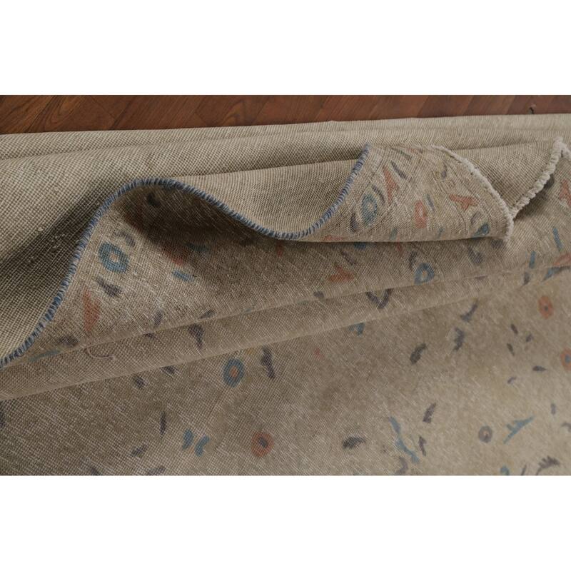 Distressed Floral Tabriz Persian Area Rug Hand-Knotted Wool Carpet - 9'5"x 10'10"