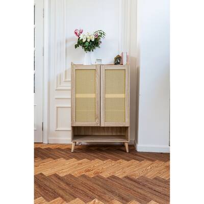 Homy Casa Farmhouse Faux Ratten Solid Wood Shoe Cabinet
