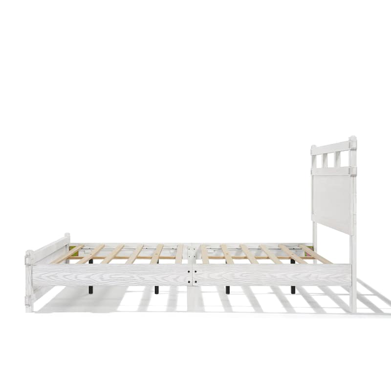 Christopher Knight Home - Farmhouse Platform Bed Frame with 2-Tier Headboard & Solid Wood Slat Support, No Box Spring Required