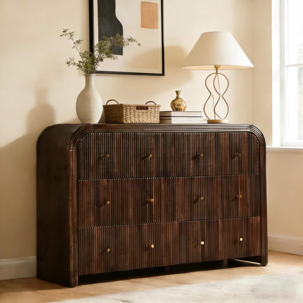 Modern Fluted 6 Drawers Dresser, Wood Chest of Drawers for Bedroom