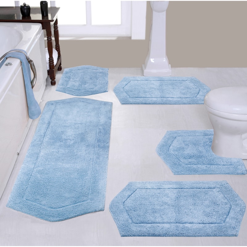 Waterford Collection 100% Cotton Non-Slip Bathroom Rug Set, Machine Washable Bath Rug, 5 Piece Bath Mat Set with Contour