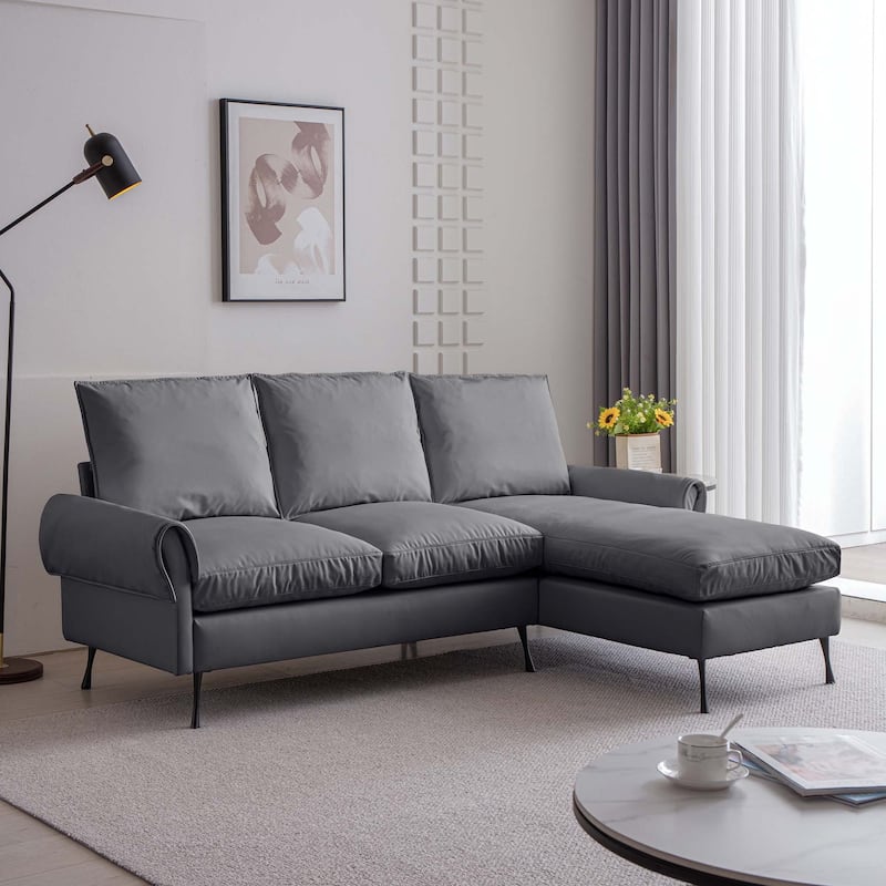 81" Technical leather L-Shaped Sofa Couch - Dark Gray