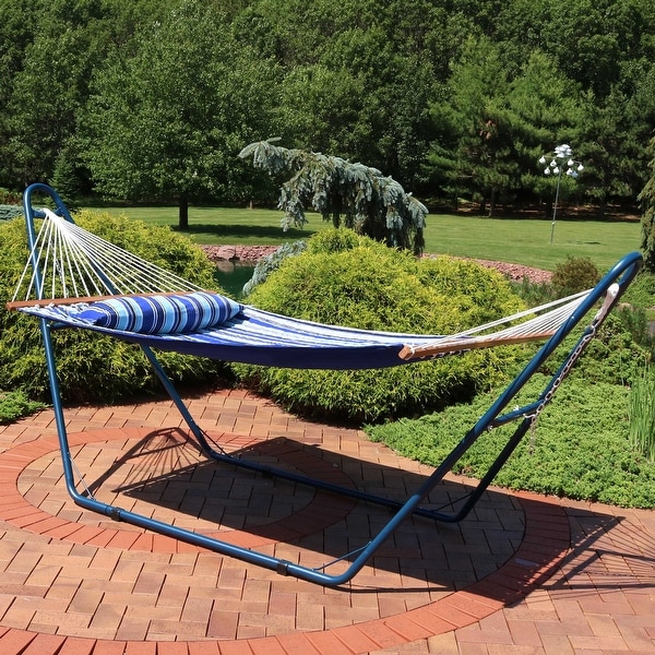 Sunnydaze Quilted 2 Person Hammock and Universal Blue Steel Stand