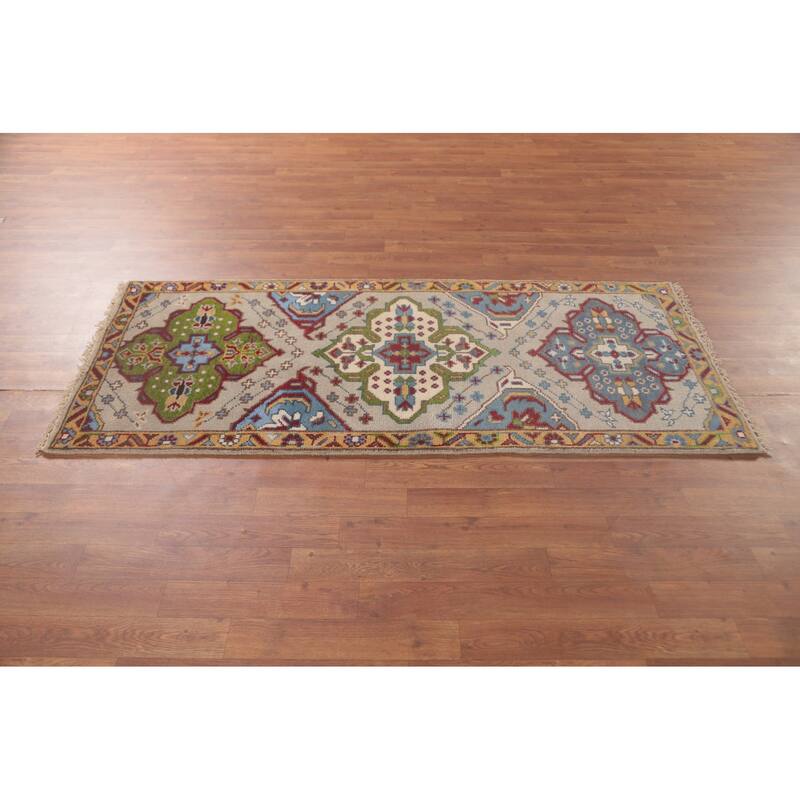Gray Geometric Kazak Oriental Accent Rug Handmade Wool Carpet - 2'7"x 5'11"