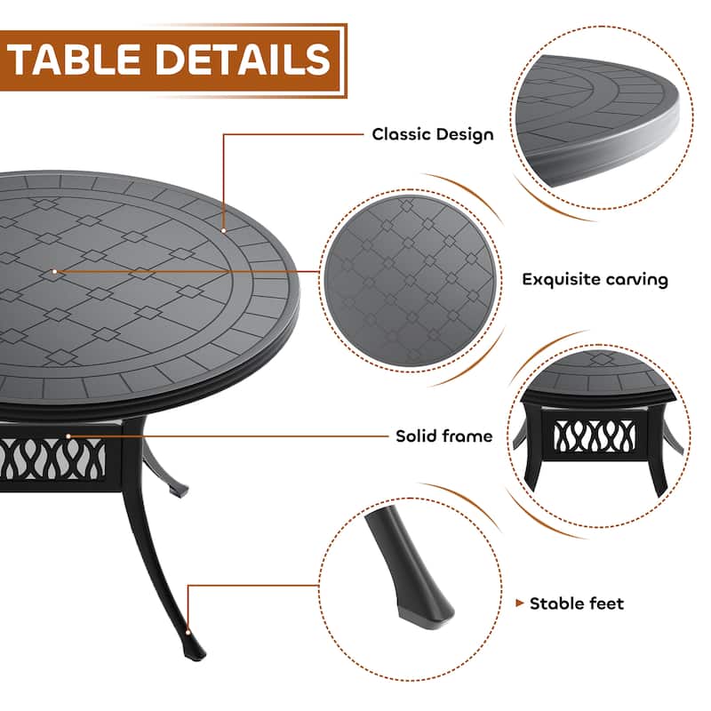 3/5 Piece Cast Aluminum Outdoor Dining Set with 39.37 in. Round Table and Seat Cushions