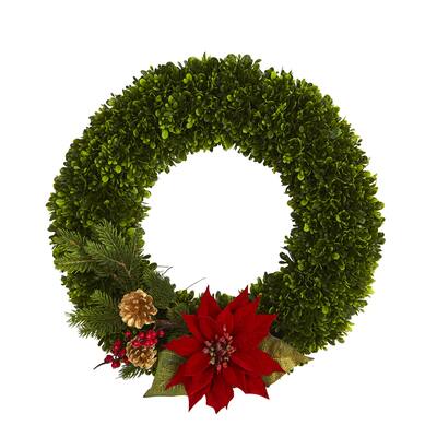 18" Tea Leaf, Poinsettia and Pine Wreath