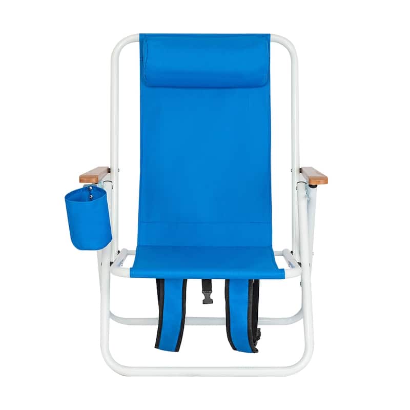 Outdoor Portable High Strength Beach Chair with Adjustable Headrest - Blue